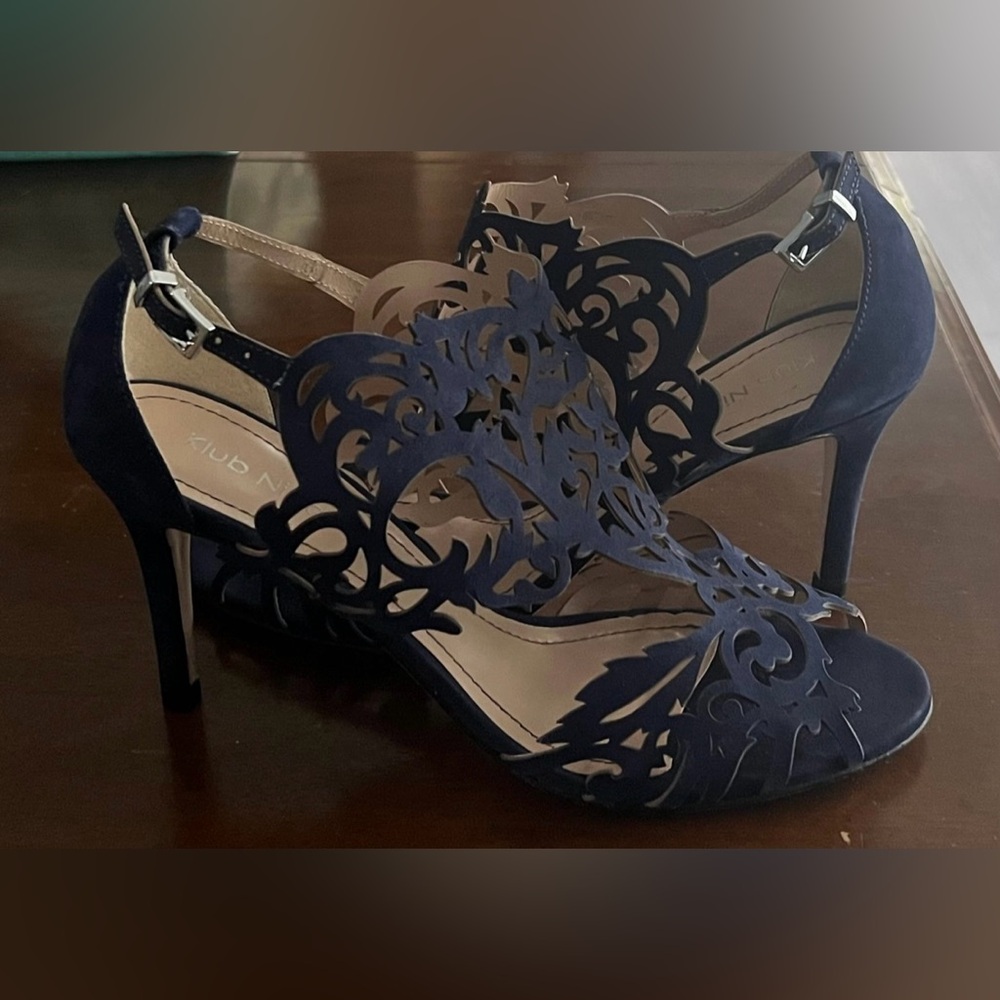 Klub Nico Suede Navy Laser Cut Heels size 9